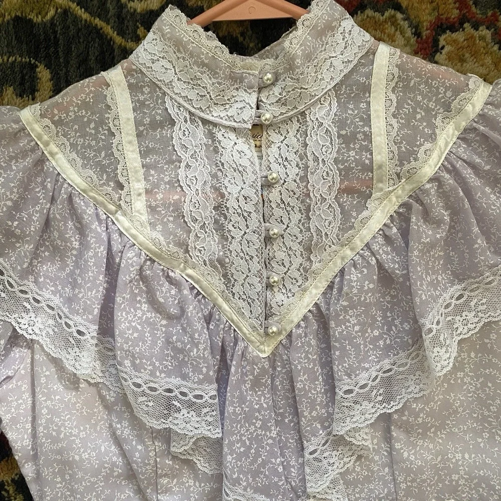 VTG'70s Gunne Sax Jessica's San Francisco‎ Ivory Lace Prairie Pearl Size 9 Dress